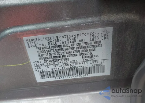 2022 Nissan Sentra S Xtronic Cvt from USA, damaged, VIN 3N1AB8BV0NY276183
